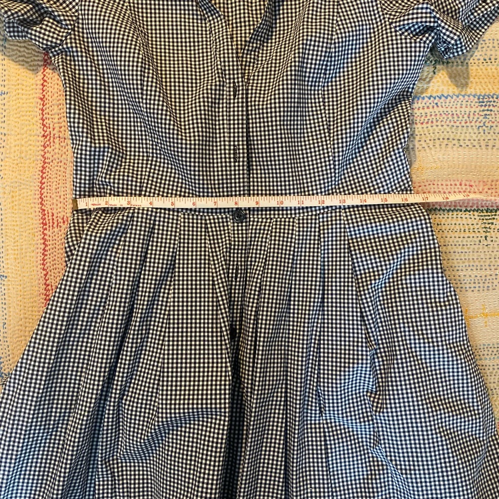 Donna Karan Gingham Midi Dress Puff Sleeve Tie Waist Black and White Size 6 - Picture 8 of 11